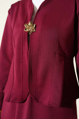 Broşlu Etekli İkili Takım Bordo - İkili Takım