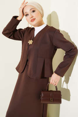 Broşlu Etekli İkili Takım Kahve - İkili Takım