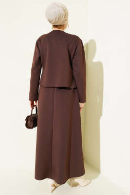 Broşlu Etekli İkili Takım Kahve - İkili Takım
