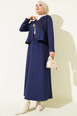 Broşlu Etekli İkili Takım Lacivert 