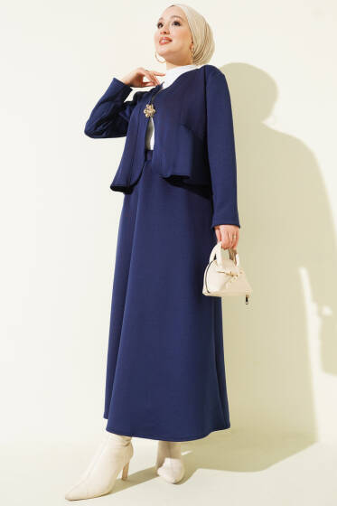 Broşlu Etekli İkili Takım Lacivert - İkili Takım
