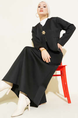 Broşlu Etekli İkili Takım Siyah 