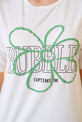 Bubbles Baskılı T-shirt Beyaz - Thumbnail