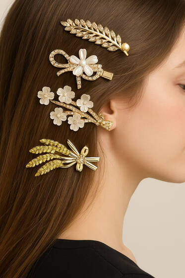 Buğday Figürlü 5'li Toka Set Gold - Toka