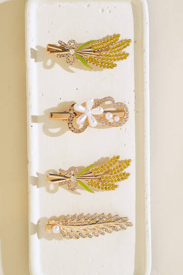 Buğday Figürlü 5'li Toka Set Sarı - Toka