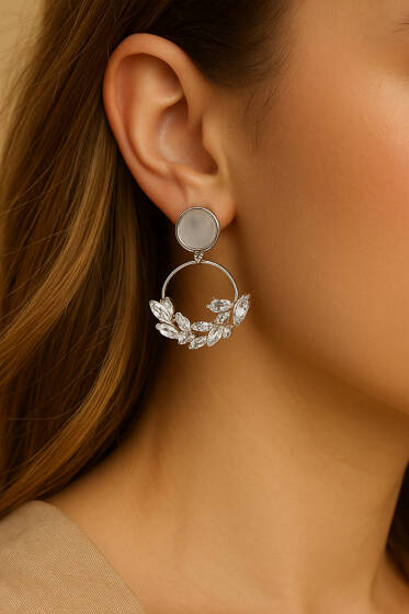 Buğday Taşlı Halka Küpe Gümüş - Küpe