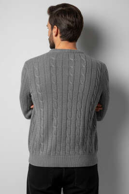 Bukle Örgü Erkek Triko Kazak Füme - Erkek Kazak