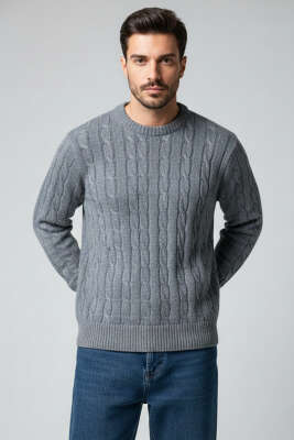 Bukle Örgü Erkek Triko Kazak İndigo - BETEKS