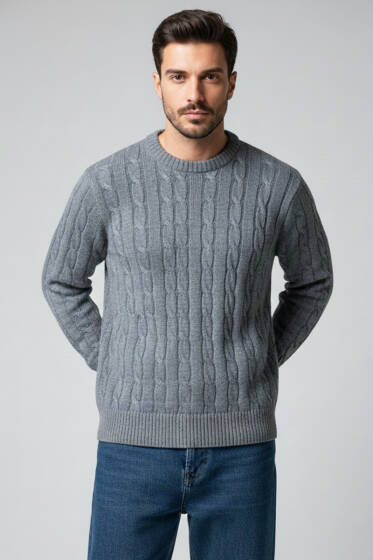 Bukle Örgü Erkek Triko Kazak İndigo - Erkek Kazak