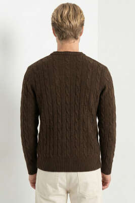 Bukle Örgü Erkek Triko Kazak Kahve - Erkek Kazak