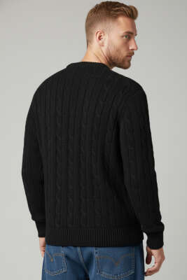 Bukle Örgü Erkek Triko Kazak Siyah - Erkek Kazak