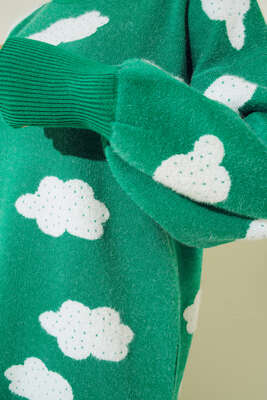 Bulut Desenli Sakallı Triko İkili Takım Yeşil - Thumbnail