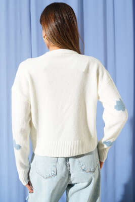 Bulut Desenli Triko Hırka Ekru - Kadın Giyim Modelleri