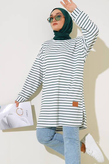 Burgu Çizgili Tunik Zümrüt - Tunik