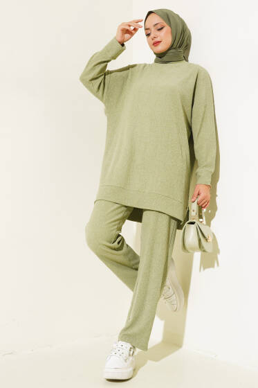 	 Bürümcük Basic Tunik İkili Takım Çağla Yeşili - İkili Takım