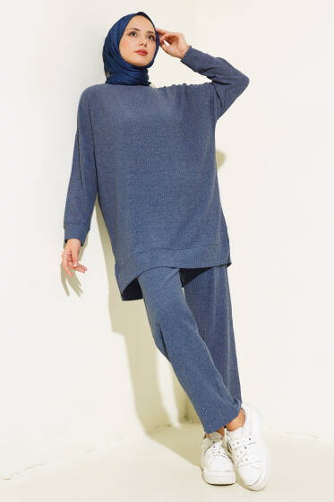 Bürümcük Basic Tunik İkili Takım İndigo - İkili Takım