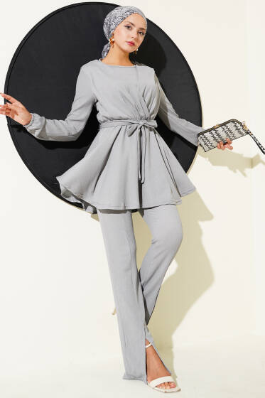 Bürümcük Bel Lastikli İkili Takım Gri - İkili Takım