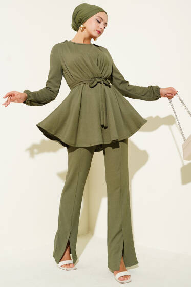 Bürümcük Bel Lastikli İkili Takım Haki - İkili Takım
