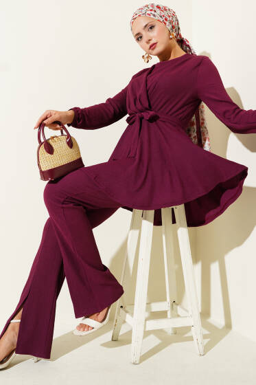 Bürümcük Bel Lastikli İkili Takım Mürdüm - İkili Takım