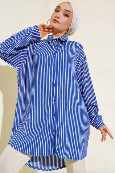 Bürümcük Çizgili Gömlek İndigo - Gömlek