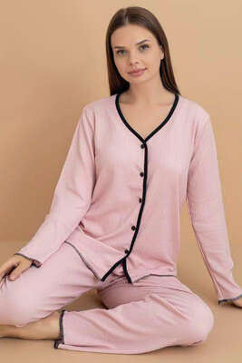 Bürümcük Düğmeli Pijama Takımı Pudra - MANOLYA