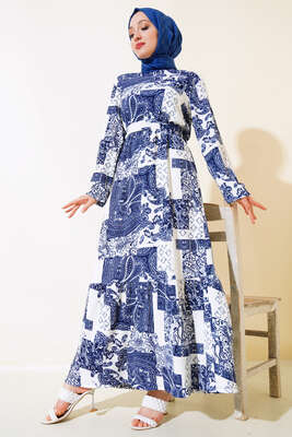 Bürümcük Elbise Desenli Lacivert 