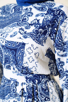 Bürümcük Elbise Desenli Lacivert - Tesettür Elbise