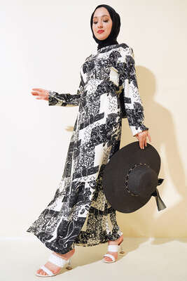 Bürümcük Elbise Desenli Siyah 