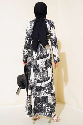 Bürümcük Elbise Desenli Siyah - Tesettür Elbise