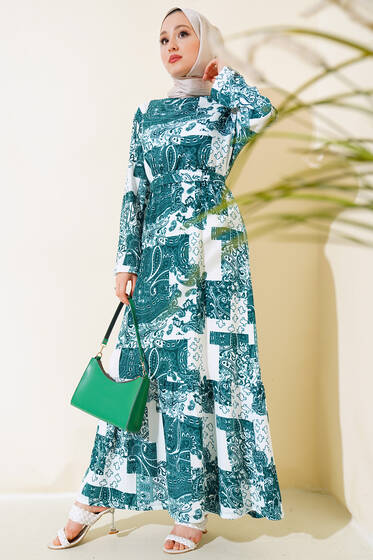 Bürümcük Elbise Desenli Zümrüt - Elbise
