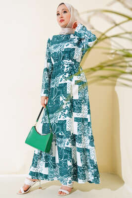 Bürümcük Elbise Desenli Zümrüt 