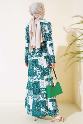 Bürümcük Elbise Desenli Zümrüt - Tesettür Elbise