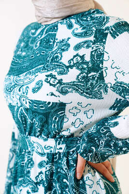 Bürümcük Elbise Desenli Zümrüt - Tesettür Elbise