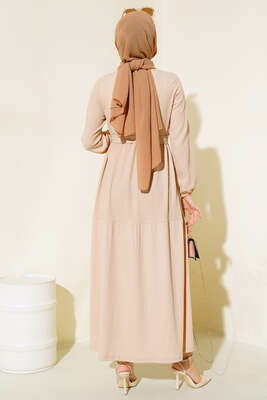 Bürümcük Kat Kat Elbise Bej - Tesettür Elbise