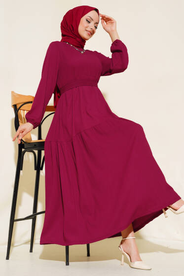 Bürümcük Kat Kat Elbise Bordo - Elbise