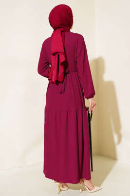 Bürümcük Kat Kat Elbise Bordo - Tesettür Elbise