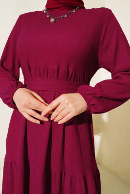 Bürümcük Kat Kat Elbise Bordo - Tesettür Elbise