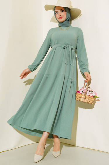 Bürümcük Kat Kat Elbise Çağla Yeşili - Elbise