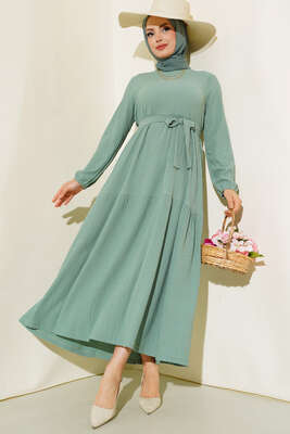Bürümcük Kat Kat Elbise Çağla Yeşili 