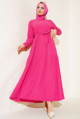 Bürümcük Kat Kat Elbise Fuşya - Tesettür Elbise