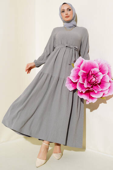 Bürümcük Kat Kat Elbise Gri - Yılın Fırsatı