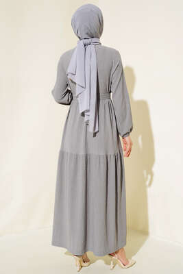 Bürümcük Kat Kat Elbise Gri - Yılın Fırsatı