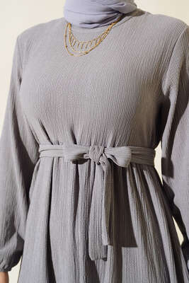 Bürümcük Kat Kat Elbise Gri - Yılın Fırsatı