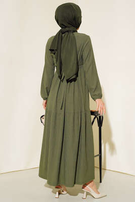 Bürümcük Kat Kat Elbise Haki - Tesettür Elbise
