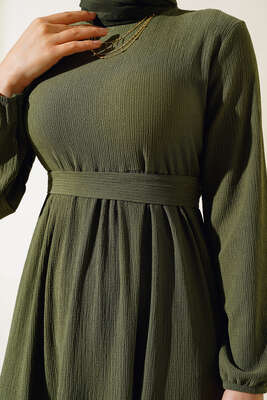 Bürümcük Kat Kat Elbise Haki - Tesettür Elbise