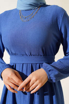 Bürümcük Kat Kat Elbise İndigo - Tesettür Elbise