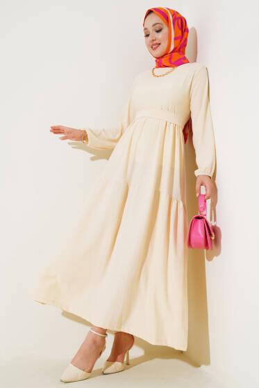 Bürümcük Kat Kat Elbise Krem - Elbise