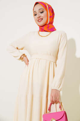Bürümcük Kat Kat Elbise Krem - Tesettür Elbise