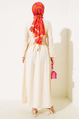 Bürümcük Kat Kat Elbise Krem - Tesettür Elbise