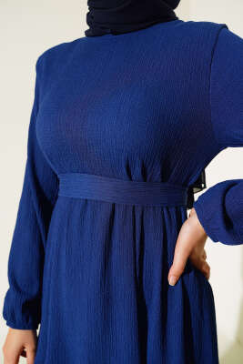 Bürümcük Kat Kat Elbise Lacivert - Tesettür Elbise